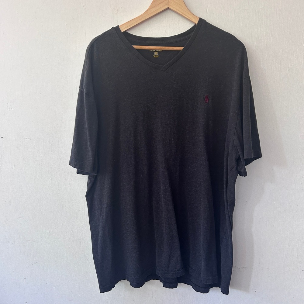 Polo Ralph Lauren T-Shirt Mens 2XB Black V-Neck Pony Logo Big & Tall Preppy